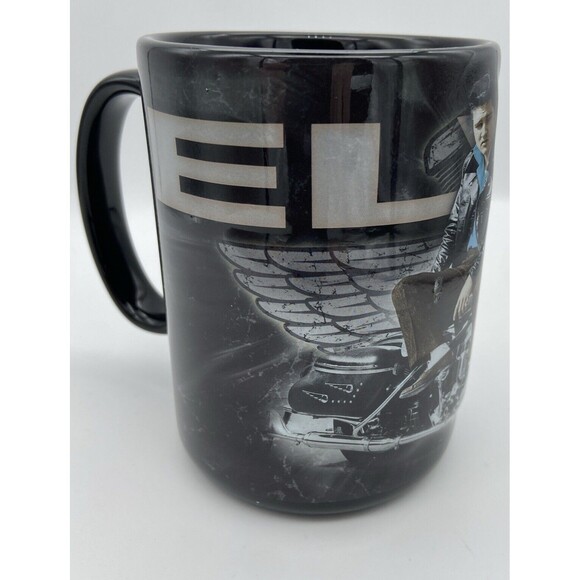 New Elvis Presley Coffee Mug Raised Motorcycle Wings The King 2016 Black Handle - Picture 2 of 16